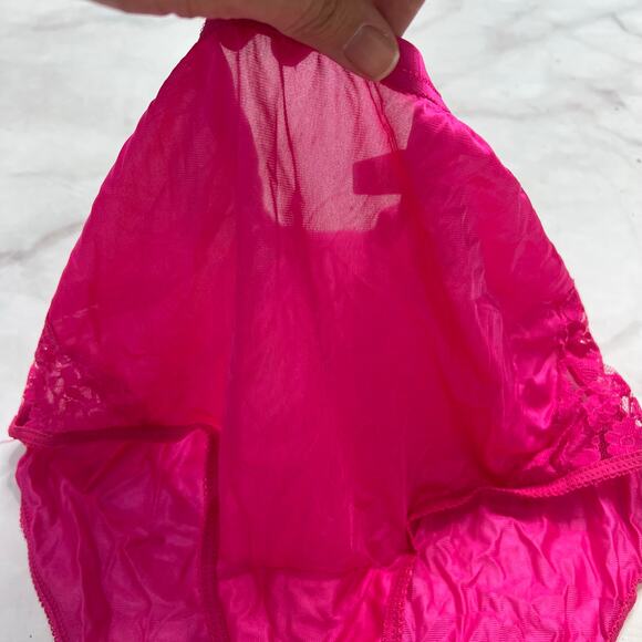 Vintage Vanity Fair Lace Side Mushroom Briefs Star Ruby Pink New Size 5 Sheer - Picture 4 of 5